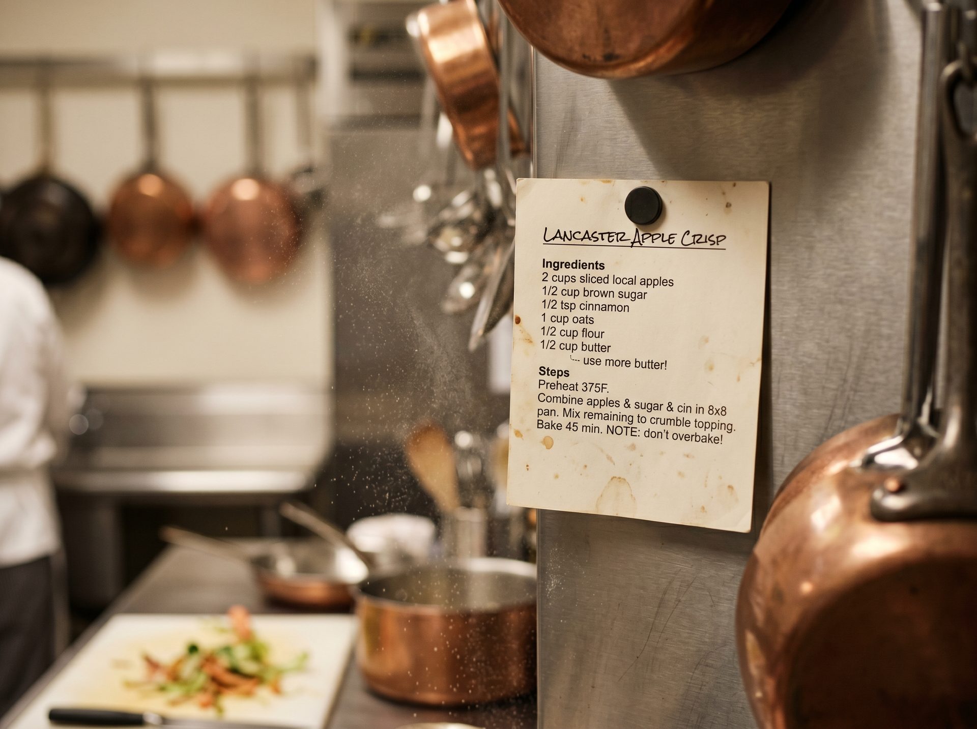Old-school handwritten recipe card pinned to kitchen wall